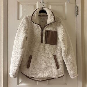 Abercrombie & Fitch White Sherpa Jacket with Tan Details